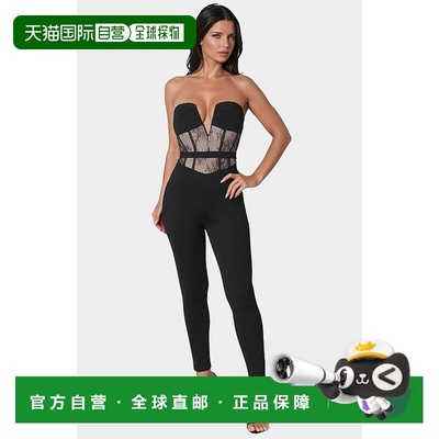 自营Bebe Women's Lace Corset Catsuit - black 美国奥莱直发