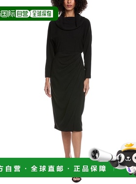 自营Badgley Mischka Draped Midi Dress - black 美国奥莱直发