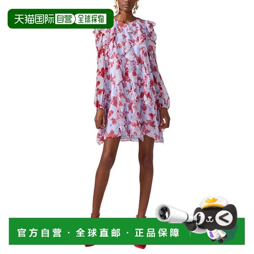 自营Carolina Herrera Ruffle Silk Mini Dress - blue 美国奥莱