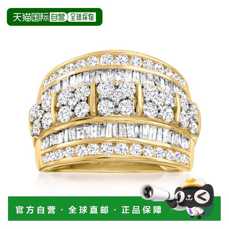 自营 14 克拉黄金 Ross-Simons 圆形和长方形钻石多排戒指 - 白色