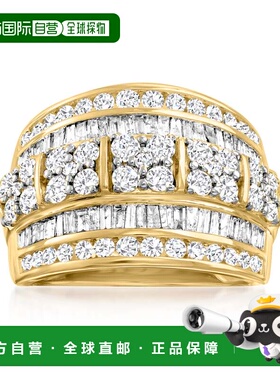 自营 14 克拉黄金 Ross-Simons 圆形和长方形钻石多排戒指 - 白色