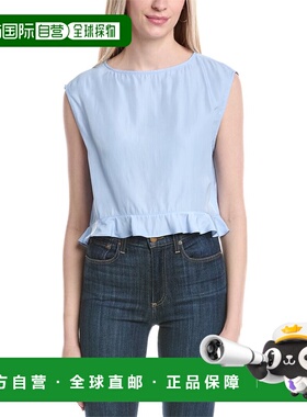 自营WeWoreWhat Boat Neck Ruffle Top - blue 美国奥莱直发