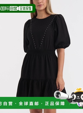 自营Ellen Tracy女式饰钉褶皱连衣裙-黑色 美国奥莱直发