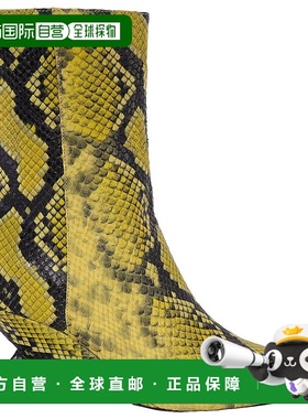 自营 the atticoAttico Fluo Yellow Python皮革Cheope踝靴-氟黄