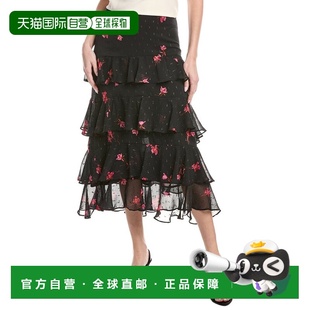 自营CeCe Flounce Midi Skirt - black 美国奥莱直发半身裙a字裙