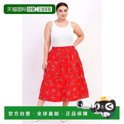 自营leotaEvelyn Tiered Midi Skirt Lucky Cheetah Poppy Red -
