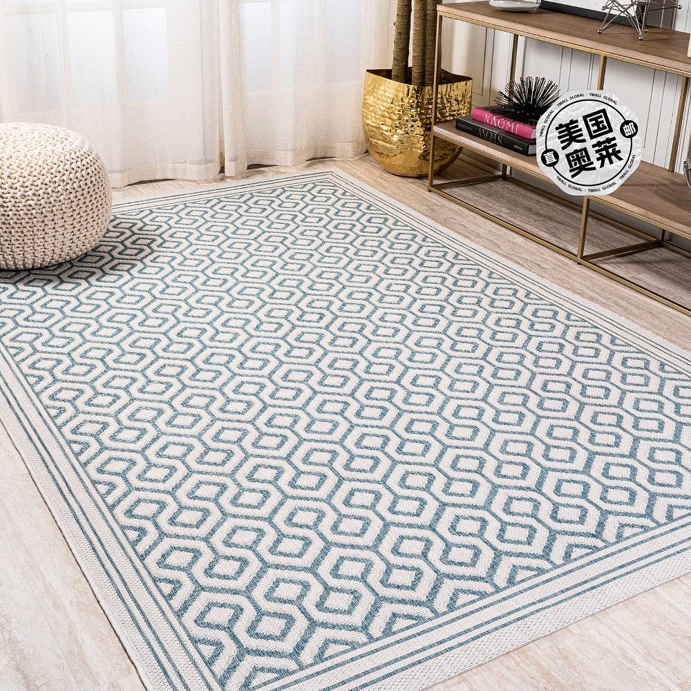 jonathan y Marvao Diamond Trellis 室内/室外区域地毯 - 蓝绿色