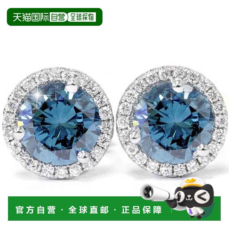 自营 pompeii32 1/10 克拉蓝白钻石光环耳钉 10K 白金 - 10k 白金