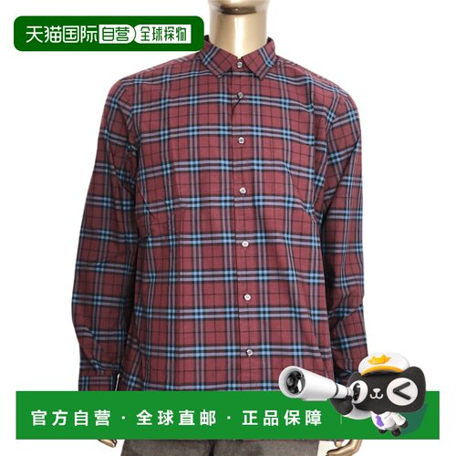 自营Burberry Alexander Men's Crimson /blue Checked Cotton Sh