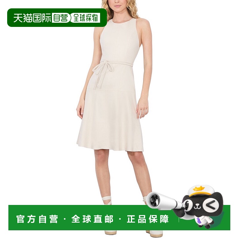 自营alice + olivia Leandra Linen-Blend Midi Dress - beige 美