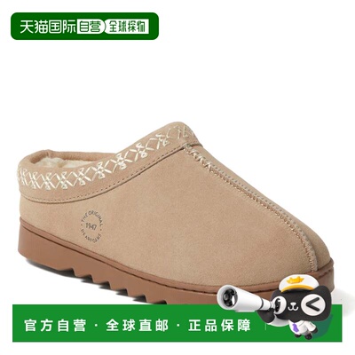 自营Dearfoams 女士 Doreen 正宗麂皮刺绣木屐拖鞋 - 沙色 美国奥