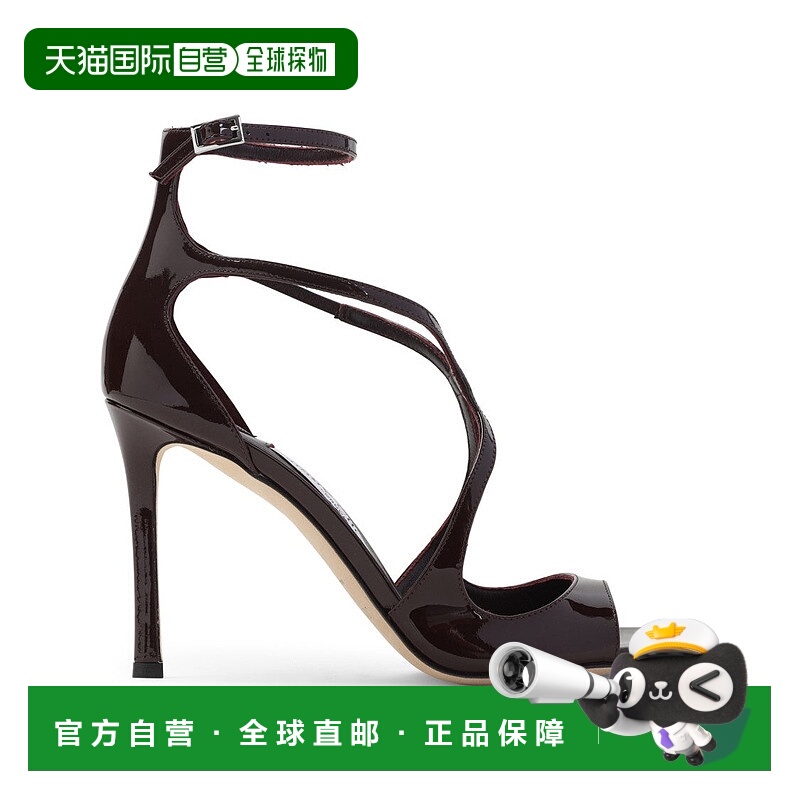 自营jimmy chooAzia95凉鞋，方形露趾，脚踝系带-黑色 美国奥莱直