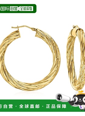 自营 Ross-Simons 意大利 14kt 黄金扭纹圈形耳环 - 黄色 美国奥