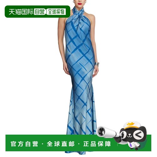 自营Halston Corinne印花缎面礼服-蓝色 连衣裙长裙美国直发奥莱