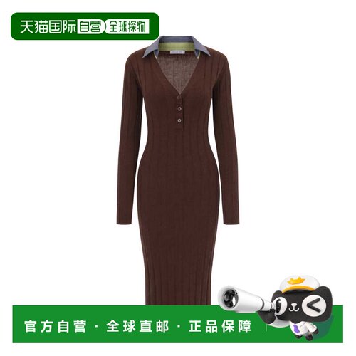 自营patrizia pepe修身中长款连衣裙，搭配撞色罗纹衣领-黑色 美