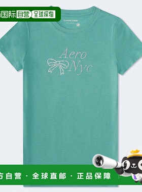自营Aeropostale Rhinestone Bow Graphic Tee - teal 165 美国奥