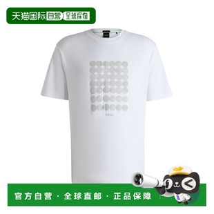 白色 棉质互锁T恤 美国奥莱直发 boss带圆形图案 自营