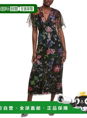 自营 Lela Rose冷肩丝绸迷笛连衣裙-黑色 美国奥莱直发