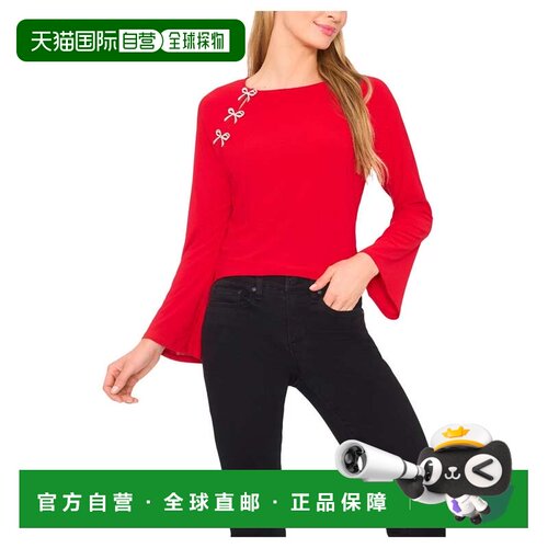 自营CeCe上衣女式桑树红色蝴蝶结装饰和服袖衬衫GBO3624-红色 美