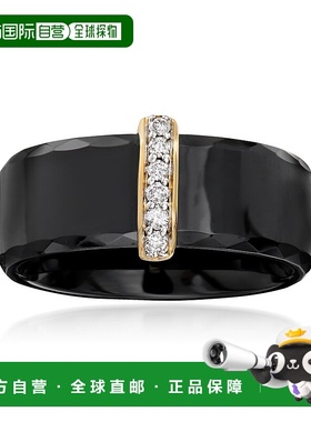自营 Ross-Simons 14 克拉黄金钻石条黑色陶瓷戒指 - 白色 美国奥