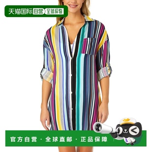 自营Anne Cole Boyfriend Button Down Cover Up Shirt - multi