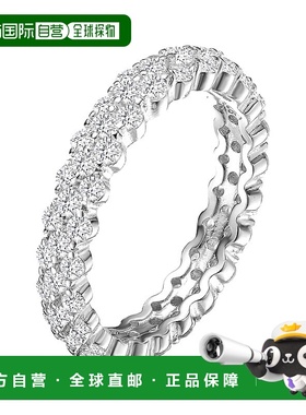 自营 GENEVIVE 纯银透明圆形立方氧化锆弯曲永恒戒指 - 银白色 美