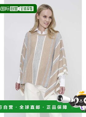 自营in2Cashmere Blend Stripe Poncho with Sparkle - latte com