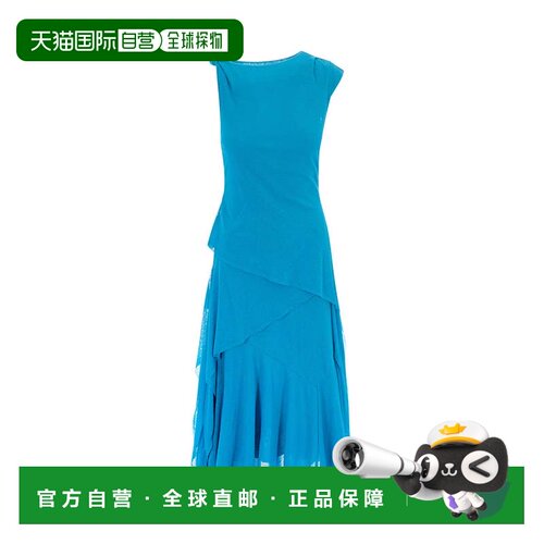 自营ganniDraped Midi Dress in River Blue with Asymmetrical H