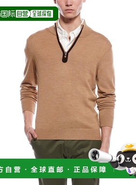 自营Bruno Magli Plaited 1/4-Zip Merino Wool Mock Neck Sweate