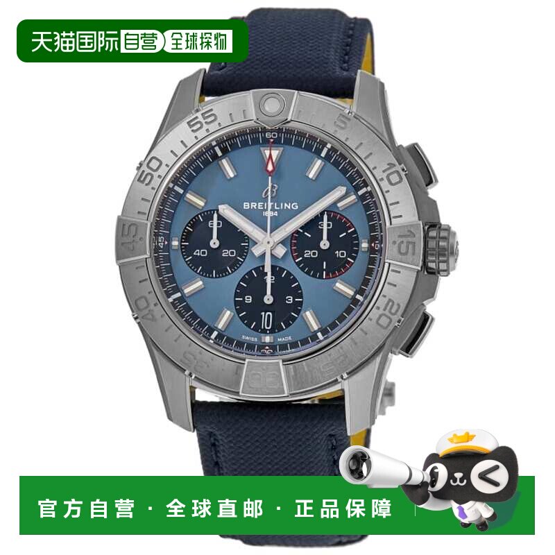 自营Breitling Avenger B01计时码表44自动蓝色表盘皮革表带男士
