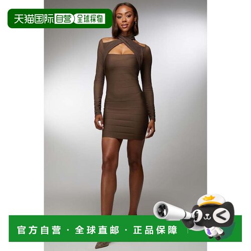 自营Bebe X Ciara Women's Mesh Overlay Bandage Dress - chocol