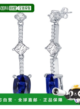 自营 simona纯银白色和枕形切割 CZ 耳环 - 模拟 - 蓝色 美国奥莱
