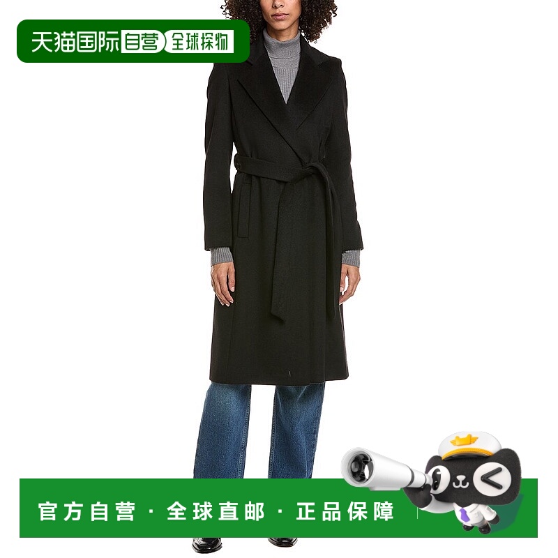 自营Sam Edelman Belted Wrap Wool-Blend Coat - black 美国奥莱