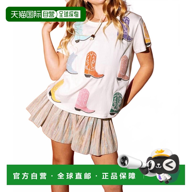自营 queen of sparkles白色儿童牛仔靴T恤 美国奥莱直发
