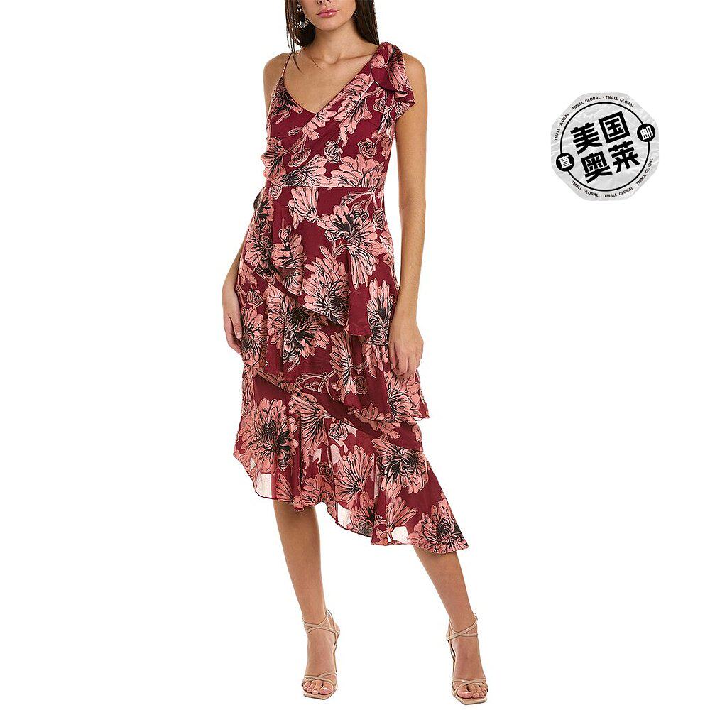 Theia Greta 鸡尾酒中长早秋新款连衣裙 红色 【美国奥莱】直发