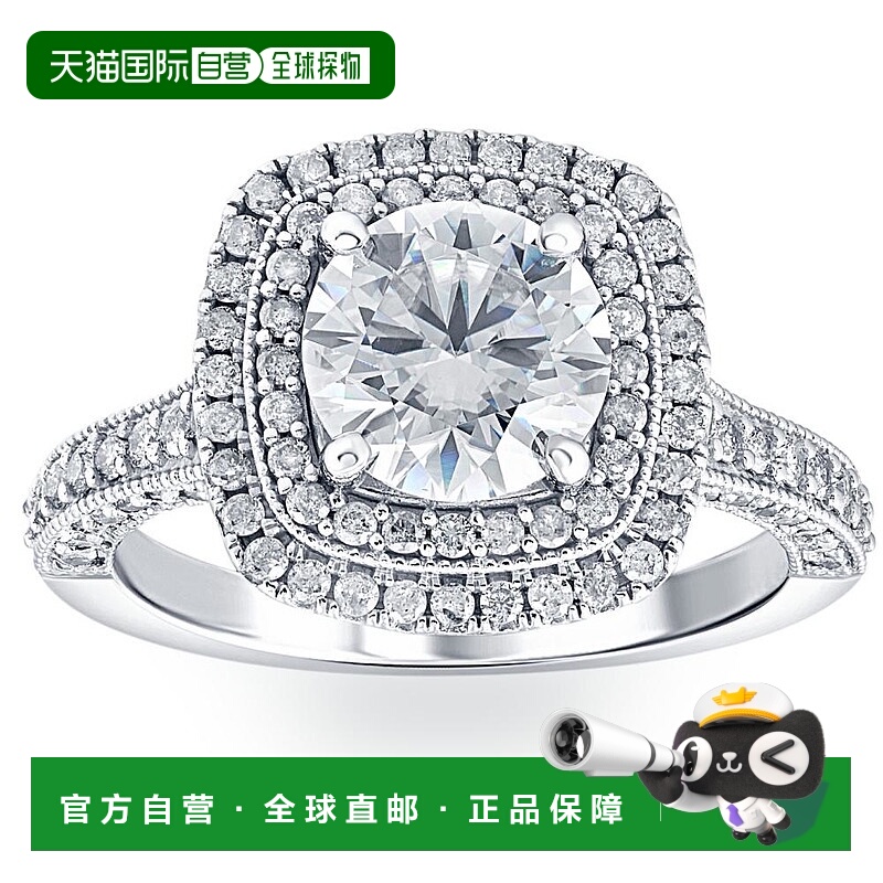 自营 pompeii33 克拉钻石和莫桑石垫形光环订婚戒指（白金或黄金-