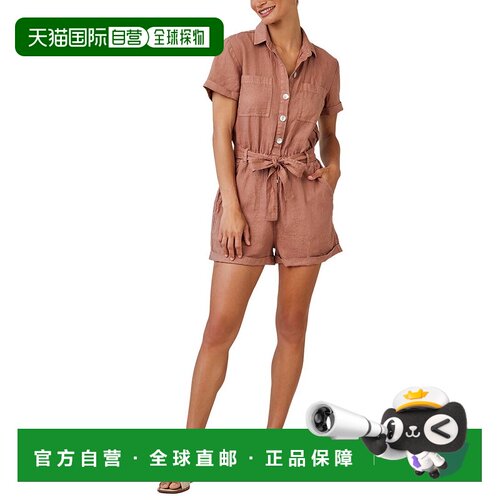 自营Bella Dahl Rolled Hem Linen Utility Romper - brown 美国