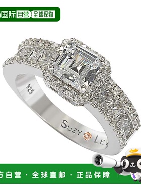 自营Suzy Levian 纯银白色方晶锆石订婚戒指 - 白色 美国奥莱直发