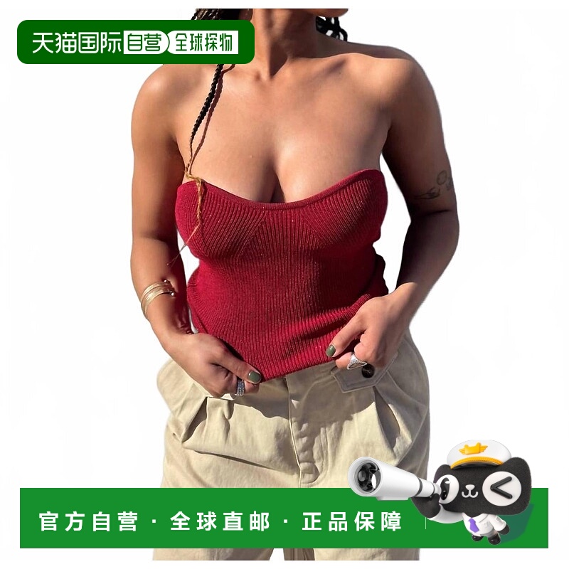 自营crescentRey Ruby Lurex罗纹紧身胸衣红色-红色 美国奥莱直发