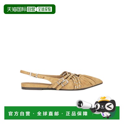 自营ashBrown Flat Sandals With Pleated Leather Upper And Met