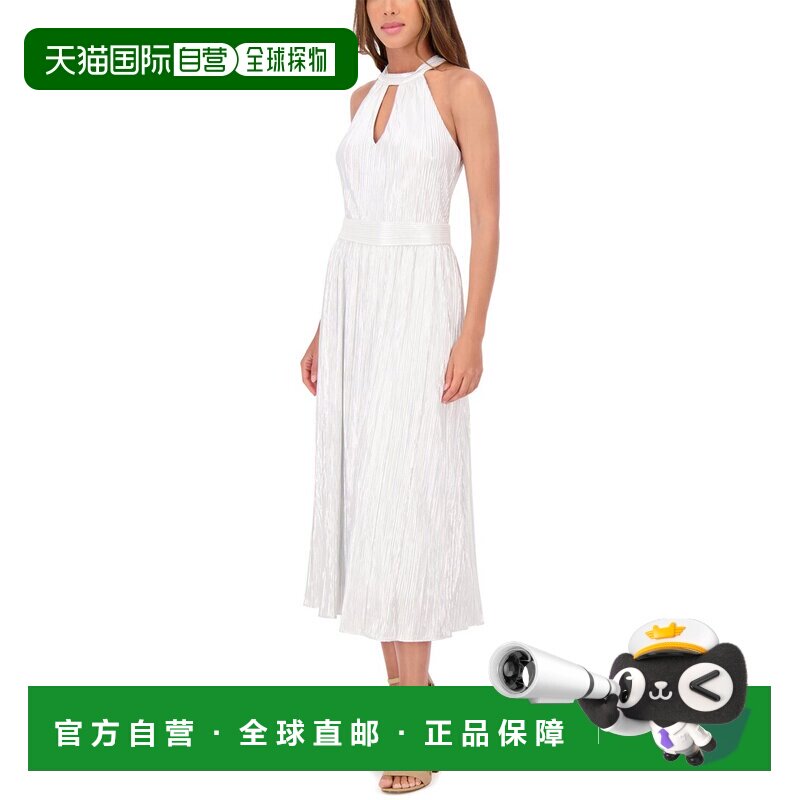 自营 Kensie 褶皱编织中长连衣裙 - 银色 美国奥莱直发性感吊带
