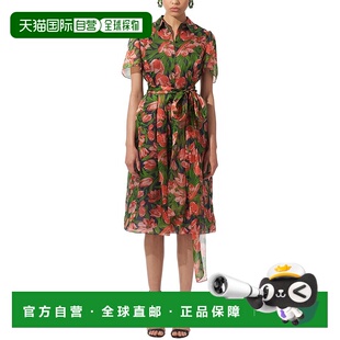 美国奥莱直发 蓝色 自营Carolina Herrera纽扣领丝绸迷笛连衣裙