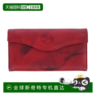 美国奥莱直发 自营 buxton女士花卉浮雕皮革长款 双折钱包 红色