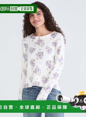 自营Aeropostale Floral Cable Knit Crew Sweater - light purpl