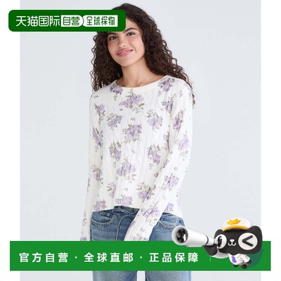 自营Aeropostale Floral Cable Knit Crew Sweater - light purpl