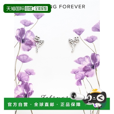 sterling forever纯银 Birth Flower 耳环耳钉 - 二月 - 银 【美
