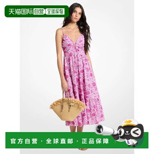 自营michael korsFloral Print Cotton Poplin Midi Dress - rasp