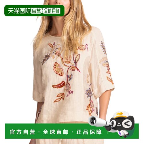 自营JOHNNY WAS MIXED MEDIA DOLMAN BLOUSE- GINEVA - pink 美国