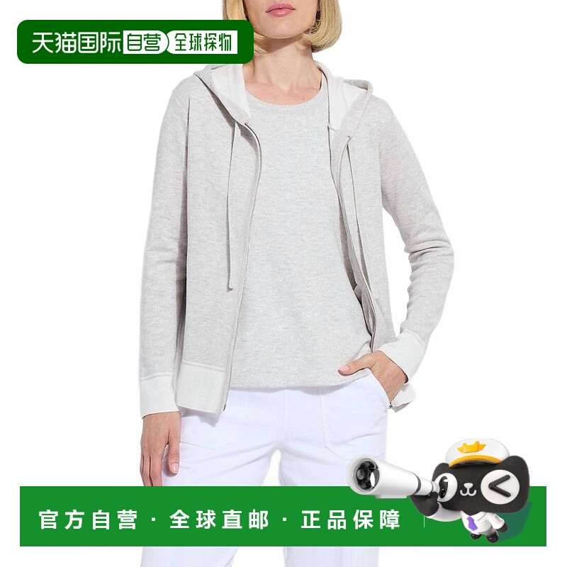 自营lysseRowan针织拉链连帽衫，珍珠灰/米白色混合色 美国奥莱直