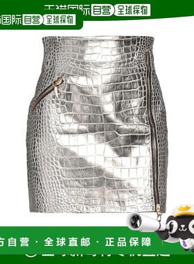 1h可退 【美国直邮】ROBERTO CAVALLI 迷你裙 真皮金属质感 喇叭